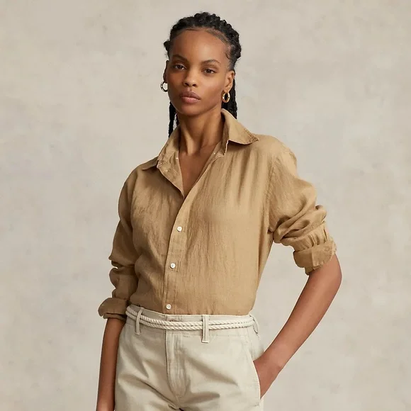 Polo Ralph Lauren Oversize Fit Camel Linen Shirt